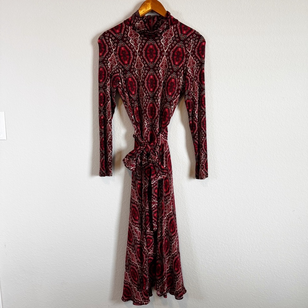 Alice + Olivia Clare Turtleneck Boho Printed Belted Midi Dress Size 6